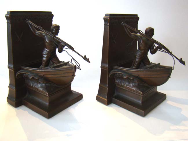 A fine early pair of New Bedford Whaling Memorial bookends by Jennings Brothers circa 1925